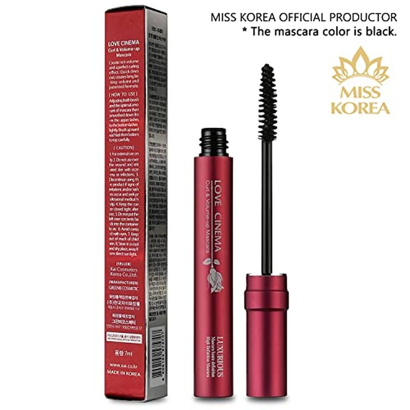 LOVE CINEMA Korean Mascara ? Curling & Voluminous Mascara, Waterproof, Smudge-Proof, Long-Lasting, No Clumping, No Flaking ? Black, 0.24 Fl Oz, K-Beauty [Made in Korea] (Red Package)