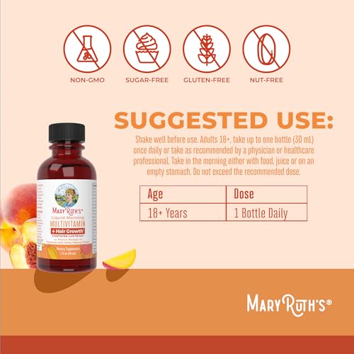 MaryRuth's Liquid Multivitamin + Hair Growth Travel Pack | 8 ct | Biotin 10000mcg | Lustriva Hair Growth Supplement | Clinically Tested in Women for Thicker Hair & Facial Wrinkle | Ages 18+ | 1 Fl Oz