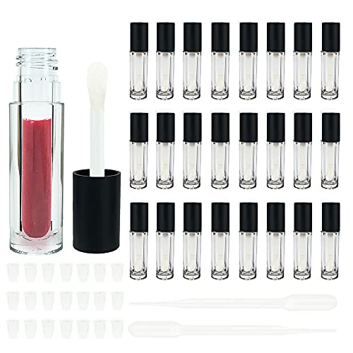 Clear Lip Gloss Tubes with Black Cap, 5ml, 24-Pack - Refillable Cosmetic Containers with Big Doe Foot Wand