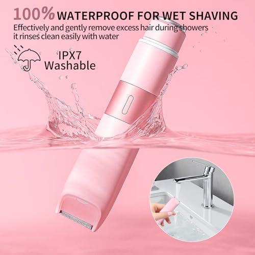Bikini Trimmer for Women - Electric Razors for Women 2 in 1 Painless IPX7 Waterproof Rechargeable LED Dual Head Electric Shaver for Lady Bikini Underarm, Body, Leg, Face Hair Remove