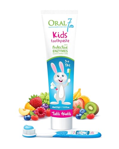 Kids Fluoride Toothpaste with Natural Enzymes & Free Kid's Toothbrush - Tutti Frutti Flavor