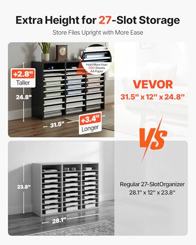 Dark Grey VEVOR 36-Compartment Wooden Literature Organizer with Adjustable Shelves