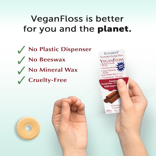 Eco-Dent Vegan Floss Cinnamon 1800ft Pack of 1 - Recyclable, Plant-Based Wax