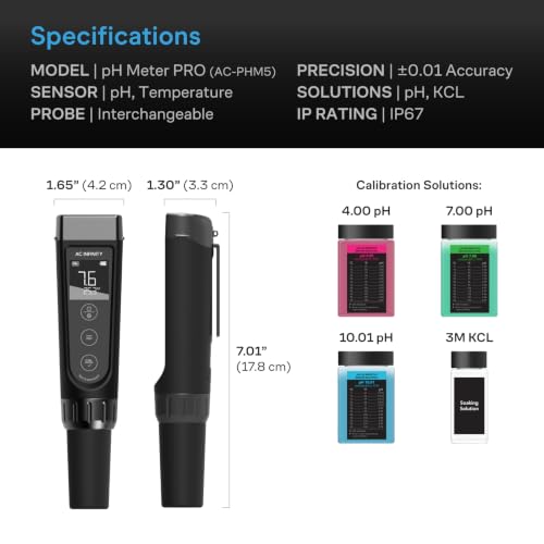 AC Infinity pH Meter PRO Kit - Digital Water Testing Pen with Replaceable Sensor