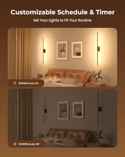 Rechargeable 40 Inch Battery Wall Sconces Set of 2 with App & Remote Control