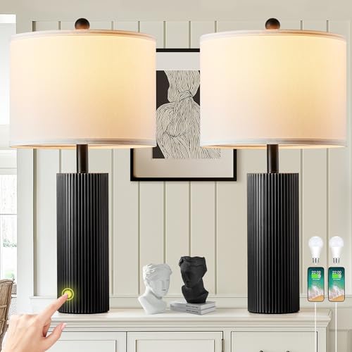 24.5-Inch Black Table Lamps Set of 2 with Touch Control & USB Charging Ports