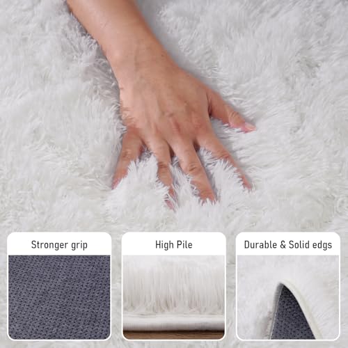 Rezutan Large 8x10 White Shag Rug – Soft Fluffy Non-Slip Area Carpet for Living Room & Bedroom