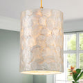 LumFurn D7in Gold Capiz Shell Chandelier - Adjustable Coastal Ceiling Light Fixture