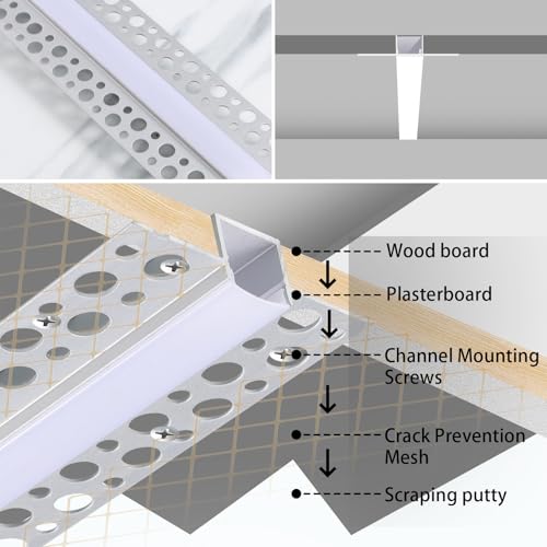 Plaster-In LED Channel Track with White Diffuser - 8 Variation