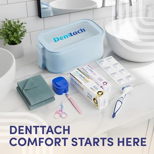 Denture Starter Kit with Adhesives, Cleaning Tablets & Travel Case - Complete Oral Care Set