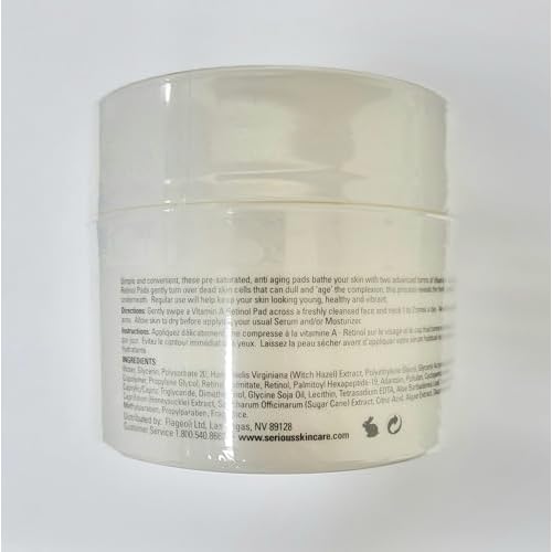 Vitamin A Retinol Pads for Daily Facial Treatment - Niacinamide & Witch Hazel - Facial Exfoliating Disc - Serious Skincare - 60 Count (2Pack)