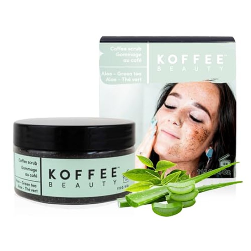 Aloe and Green Tea Coffee Scrub, 4 oz - Organic Exfoliating Body Scrub - Face Exfoliator with Soothing, Hydrating Oils - Restores Skin's Softness, Brightness - Fresh, Light Scent