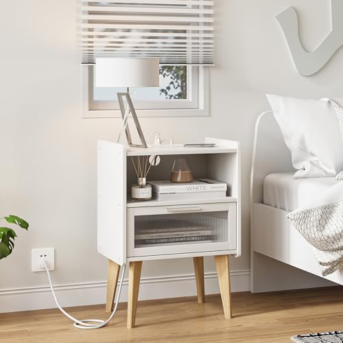 Nightstand with Charging Station - 2 Tiers, White, Variation 2