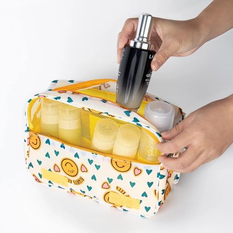 AUGEN Travel Toiletry Bag With Hanging Hook, Portable Makeup Bag Organizer For Women, Water-Resistant Travel Cosmetic Bag Essentials Accessories (Hearty White)