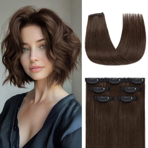 Rich Choices Dark Brown 12 Inch Clip-In Hair Extensions Real Human Hair 5 Pcs
