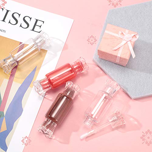 Blulu 40 Pieces Empty Lip Gloss Tubes with Wand 9 ml Mini Clear Candy Shape Lip Balm Tube Containers and 4 Pieces Funnel for DIY Cosmetics Women