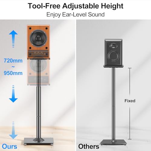 MOUNTUP Black Adjustable Speaker Stands Pair - Floor Stands for Bookshelf & Satellite Speakers, 28.3-37.4 Inches, Cable Concealing, 22 lbs Capacity