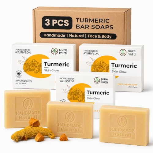 Turmeric Soap Bar for Face and Body 4.5 Oz Pack of 3 - Kojic Acid Free, Handmade