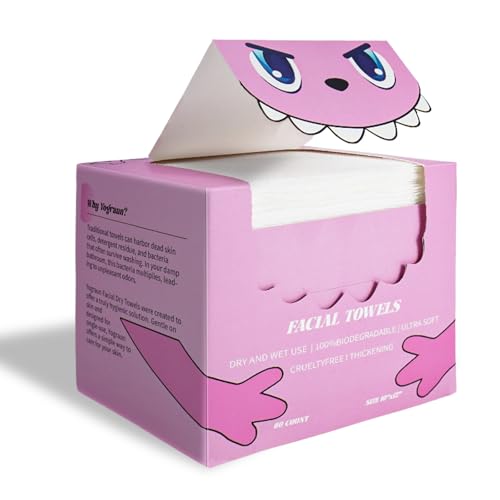 Disposable Face Towels 10"x12", 60 Count, Ultra Soft Plant-Based Dry Wipes, Thick Facial Towelettes for Sensitive Skin, Makeup Removal & Daily Skincare