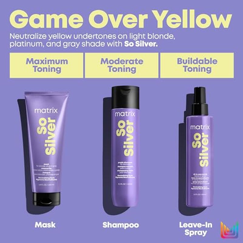 Matrix So Silver Purple Hair Mask - Deep Conditioning, Repairs Damaged Blonde and Silver Strands, Neutralizes Yellow Tones, For Color-Treated or Bleached Hair