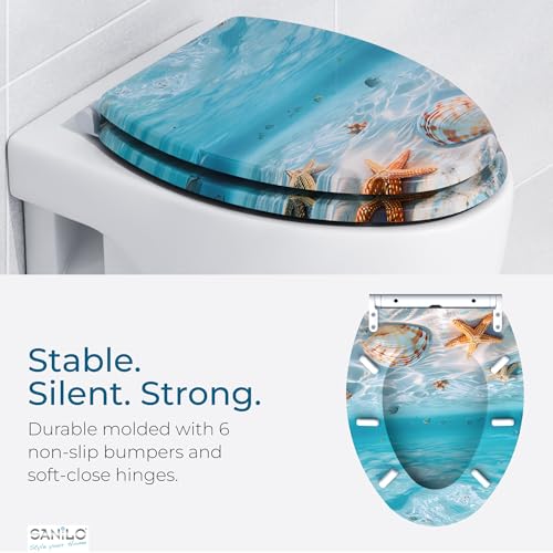Sanilo Waterworld Elongated Wooden Toilet Seat with Soft Close & Quick Release