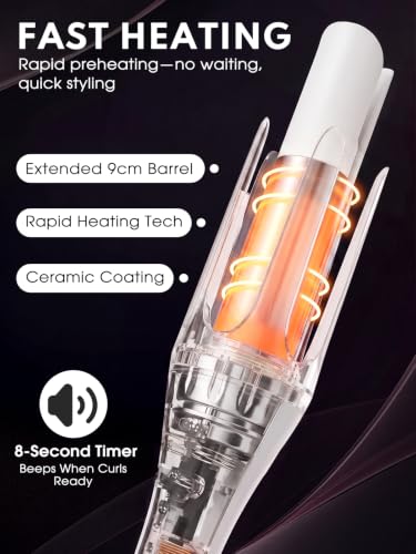 AraSyleon Automatic Hair Curler with 9cm Ceramic Barrel - White, For Medium to Long Hair