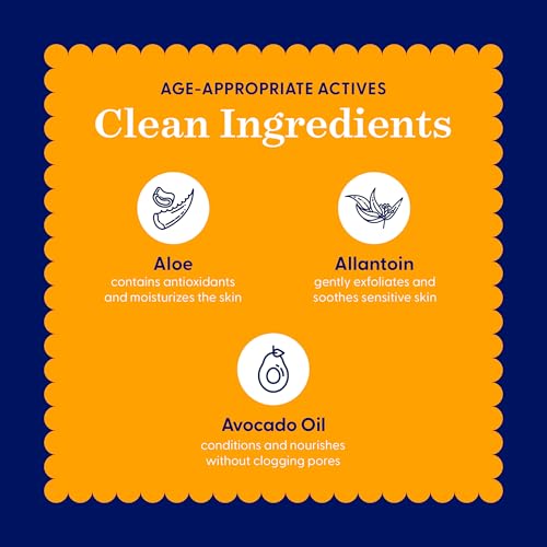 Bright+Clean Gel Facial Cleanser for Sensitive Teen Skin - Gentle pH Balanced Face Wash with Aloe Allantoin Coconut Oil, Clean 6.7oz