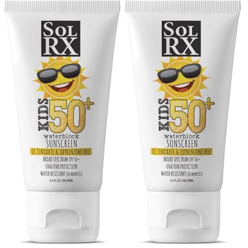 SolRX KID's SPORT Sunscreen SPF 50+ Oxybenzone Free Sunscreen, Reef Safe Sunscreen for Face and Body, Won't Run Into Eyes (Pack of 2)