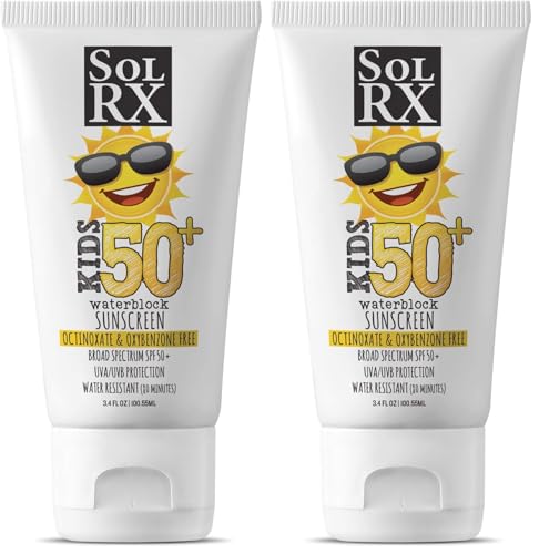 SolRX Kid's Sport SPF 50+ Sunscreen Pack of 2 - Oxybenzone-Free, Reef Safe, Water-Resistant, Face & Body