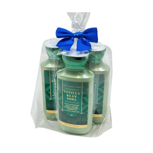 bath & body works VANILLA BEAN NOEL Body Lotion Gift Set with a BLUE Bow for Holiday - Pack of 3 (2023 Edition)