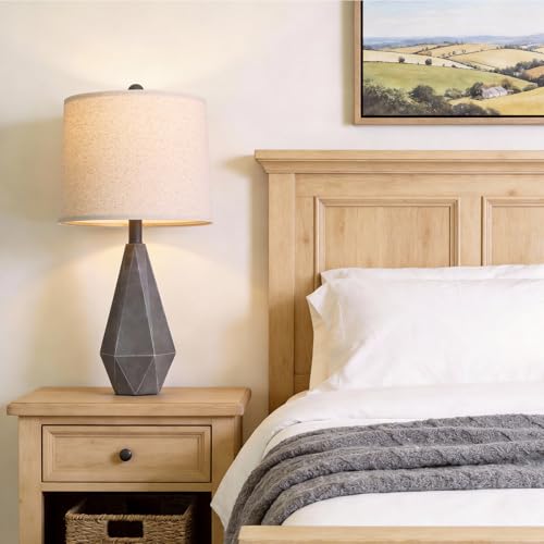 PoKat 23.5'' Farmhouse Set of 2 Nightstand Lamps - Rustic Linen Shade Deep Grey