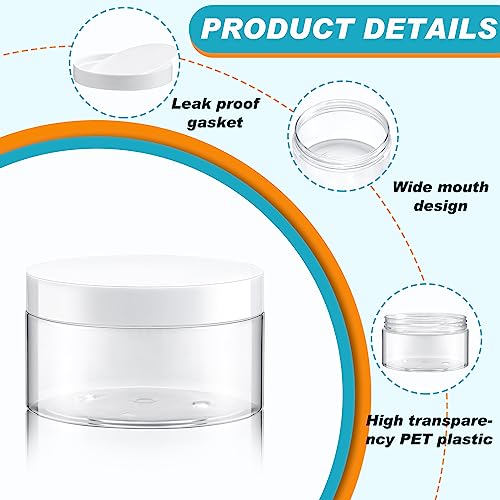 Clear 8 oz Cosmetic Jars with White Lids & Labels - 24 Pack, Variation: White Lid