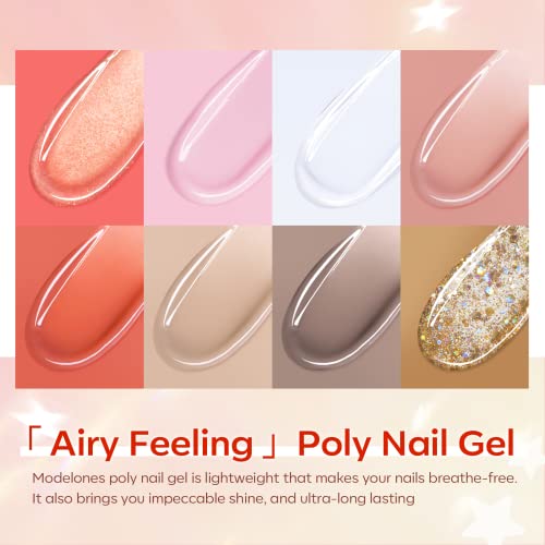 Poly Nail Gel Kit with 8 Colors & 48W UV/LED Lamp - D2-Orange Pink