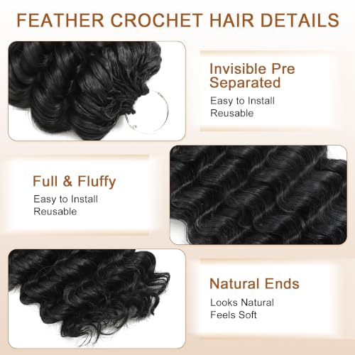 Nescorner Feather Crochet Hair 14 Inch Deep Wave 100 Strands for Black Women - 1B
