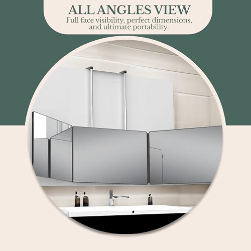 Hamilton Hills Adjustable Trifold Mirror - 360 Degree 3-Way Barber Mirror for Hanging or Wall Mounting - Triple-Section Panel for Haircuts, Braiding, and Makeup - for Personal Grooming in Bathroom