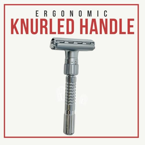 G.B.S Adjustable Double Edge Butterfly Razor Stainless Steel Knurled Handle Ergonomic Non Slip Grip