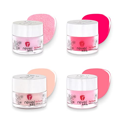 Revel Nail Dip Powder - Pink Powder Dip Nail Polish, Chip Resistant Dip Nail Powder with Vitamin E and Calcium, DIY Manicure, 4-Pack