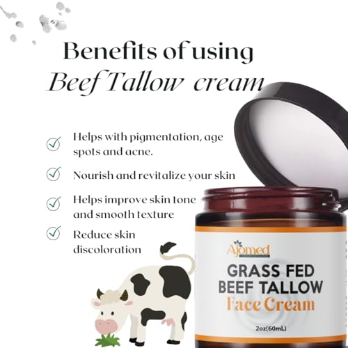 Beef Tallow Face Moisturizer - Grass Fed Beef Tallow for Skin Care- HandmadeTallow face Cream-Sensitive & Dry Skin, Eczema, Psoriasis, sunburn (UNSCENTED)