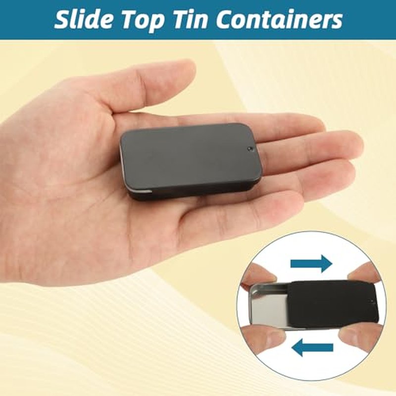 100 Pack Mini Tin Box Small Tin Containers with Slide Top Lids, Empty Mini Metal Tins with Lids for Storage Candies, Jewelry, Crafts, Pills, 2.36 X 1.3 X 0.4 (Black)