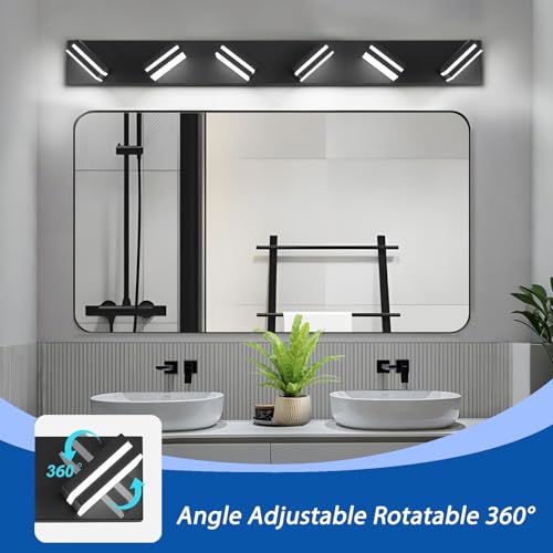 IZORRO 6-Light Matte Black Floating LED Vanity Lights, 6000K Dimmable, 36in (No Assembly) – Over Mirror, 360° Rotatable