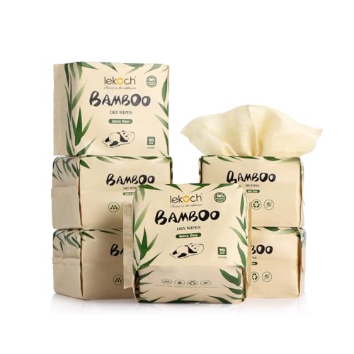 Lekoch Bamboo Face Wipes 50 Count Pack - Hypoallergenic & Biodegradable, Wet & Dry Facial Towels for Sensitive Skin, Travel & Makeup Removal