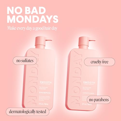 MONDAY Haircare Smooth Shampoo & Conditioner Set 27oz Pack of 2 for Frizz Control - Pink
