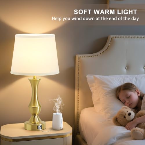 Luvkczc 22-Inch Gold & White Table Lamps Set of 2 - Modern Bedside Lighting