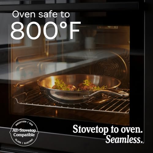12-Inch 5-Ply Stainless Steel Frying Pan - Induction Safe, Oven Safe 800°F