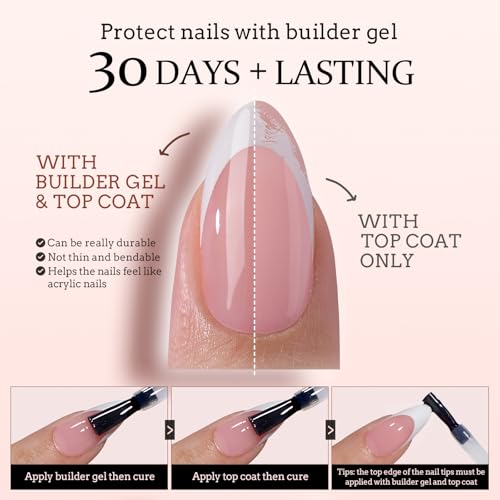 btartboxnails XCOATTIPS White Short Square Press On Nails Builder Gel Top Coat and Mini Nail Lamp Set