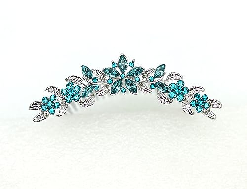 Teal Rhinestone Floral Hair Comb for Weddings & Special Occasions - Faship