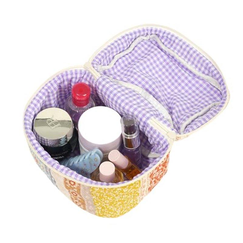2Pcs Mini Floral Quilted Makeup Bag set,Cute Cosmetic Bag for Women and Girls,Travel Coqutee Aesthetic Organized Bag(Classic floral)