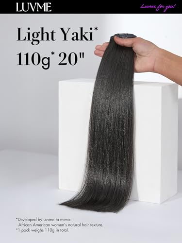 LUVME Seamless Yaki Straight Clip-In Hair Extensions 16 Inch 110g #1B Natural Black
