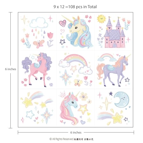 Cheerland 108pcs Unicorn Tattoos Girls Unicorn Birthday Party Decorations Magical Party Favors Birthday Pastel Party Supplies Rainbow Unicorns Temporary Tattoos Kids Temp Tats Girl Baby Shower