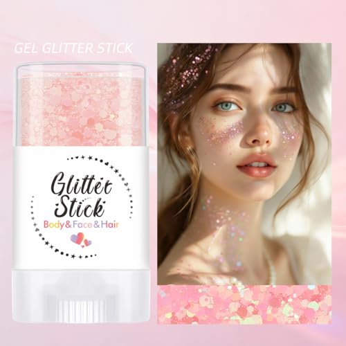 Body Glitter Stick for Face, Body & Hair - Pink & Purple Chunky Sparkle Glitter, 2 Pack | Long Lasting Party Makeup for Festival, Rave, Concert & Cosplay